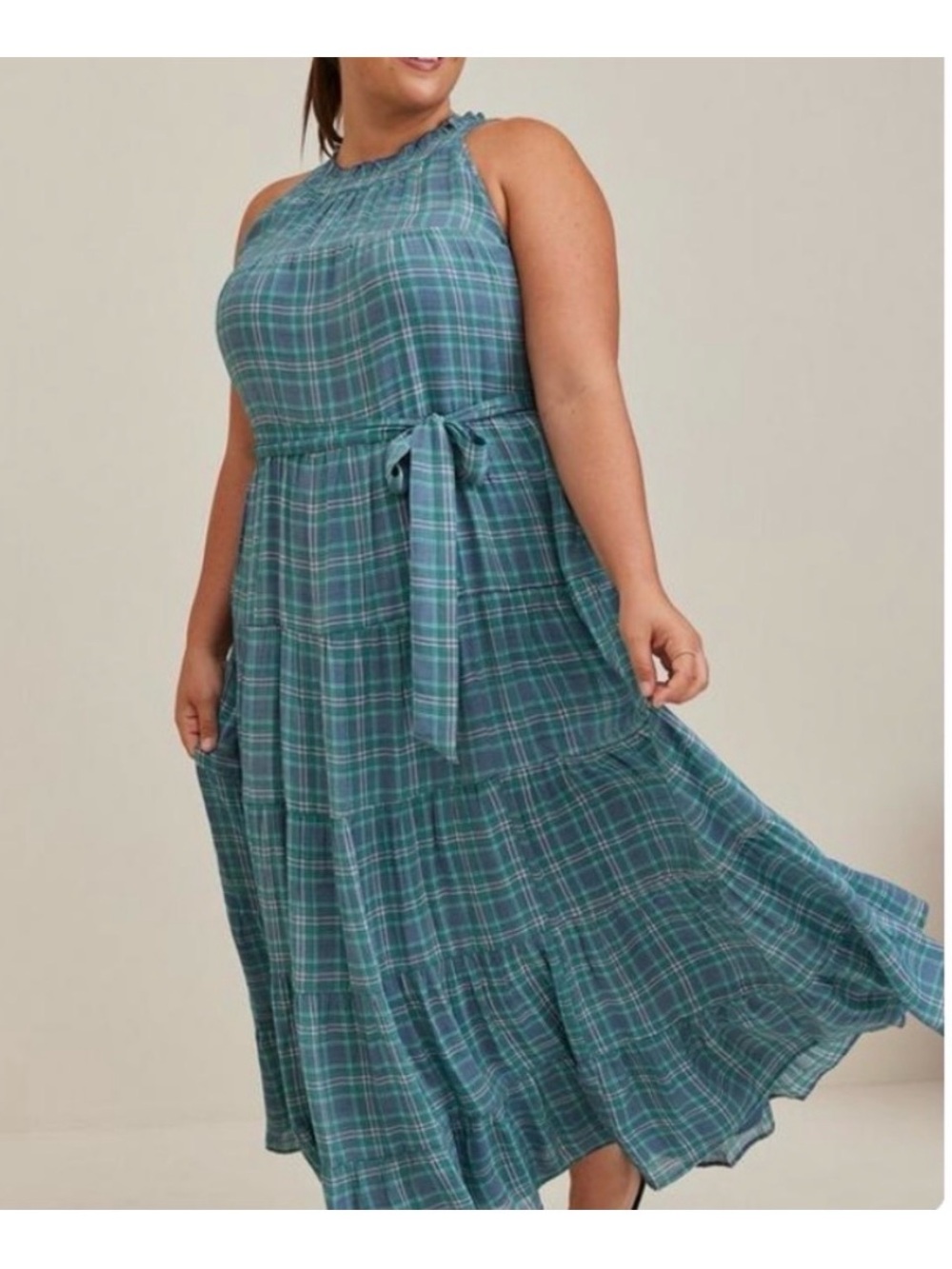 Torrid Lindsay Plaid High-Neck Tiered Maxi Dress, size Torrid 2